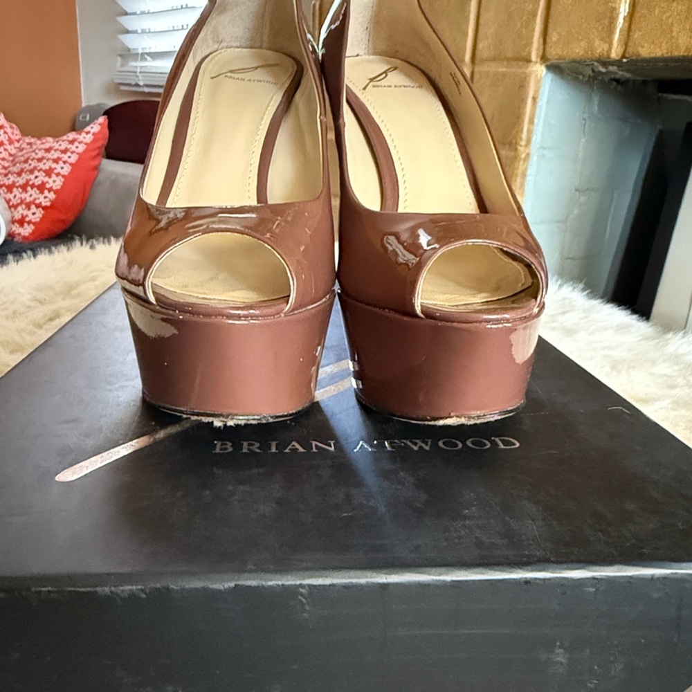 Brian Atwood Glossy Brown Platform Heels - Picture 3 of 12